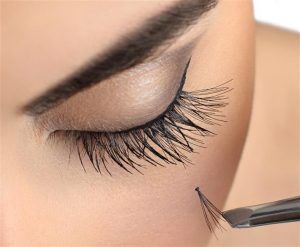 Makeup close-up. Eyebrow makeup. Eyelash extension.